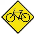 Yellow diagonal warning sign cycle